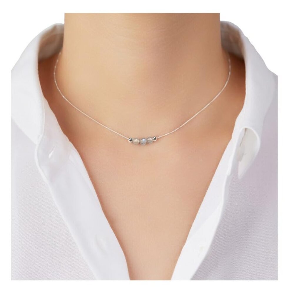 Dainty Real Rainbow Moonstone Crystal Choker Necklace Jewelry 925 Sterling Silve